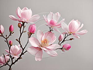 Pink spring magnolia flowers branch