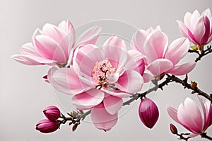 Pink spring magnolia flowers branch