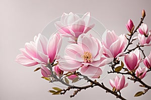 Pink spring magnolia flowers branch