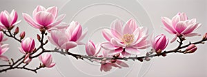 Pink spring magnolia flowers branch