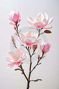 Pink spring magnolia flowers branch