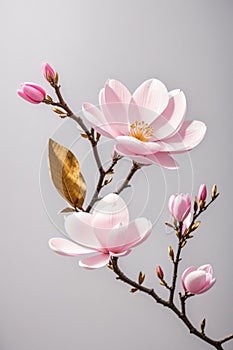 Pink spring magnolia flowers branch