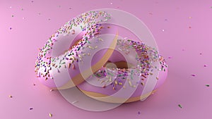 Pink Sprinkle Donuts on Pink Background 3D Rendering