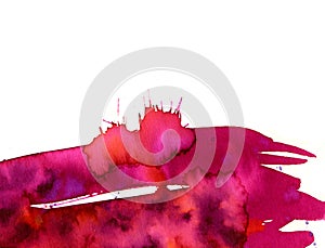 Pink stain of watercolor on white background