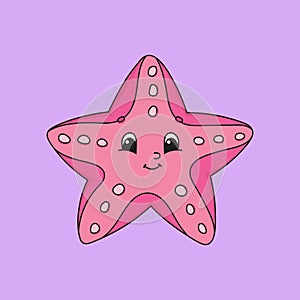 Pink starfish. Cute character. Colorful vector illustration. Cartoon style. Isolated on white background. Design element. Template