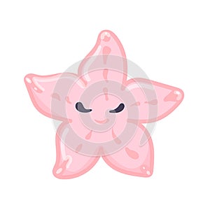 Pink Starfish Vector flat Illustration. Cute cartoon character. Sea creature