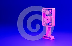 Pink Stereo speaker icon isolated on blue background. Sound system speakers. Music icon. Musical column speaker bass