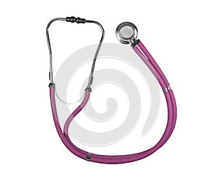 Pink stethoscope isolated on white background, top view