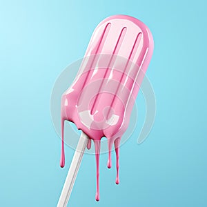 Pink stick ice cream melts on a pastel blue backdrop, minimal summer vibe, Ai Generated