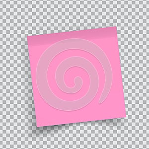 Pink sticker paper. Note paper with curled corner. Vector isolated on transparent