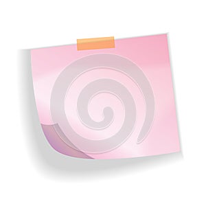 Pink sticker sheet pinned adhesive tape with curled corner, ready for your use. Notice board element. Perfect for back to school o