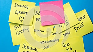 Pink Sticky Note on Blue Background