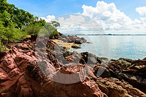 Pink stone Arkose, Arkosic Sandstone near the beach , Pink sto photo