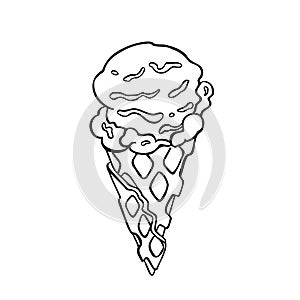pink strawberry ice cream waffle cone, sorbet, vector illustration