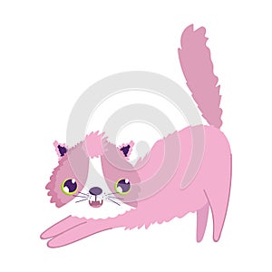 Pink stretching cat cartoon feline character pets