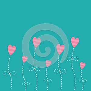 Pink strip heart flowers. Love card. Flat deign style.