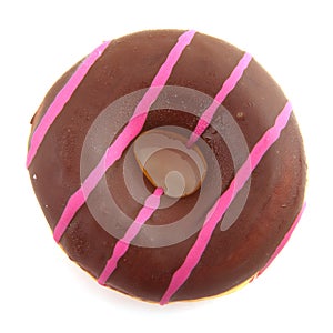 Pink striped donut with chocolat