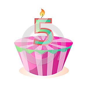 Pink striped tasty birthday cake, five years