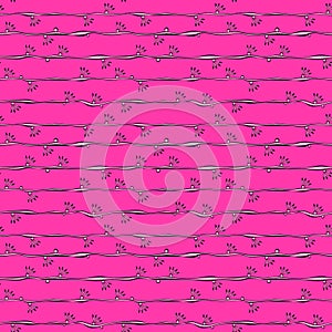 Pink stripes and flowers pattern seamless