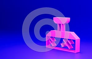 Pink Studio light bulb in softbox icon isolated on blue background. Shadow reflection design. Minimalism concept. 3D