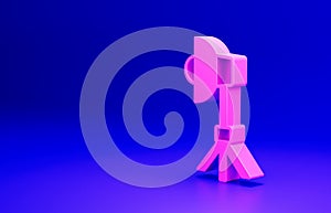 Pink Studio light bulb in softbox icon isolated on blue background. Shadow reflection design. Minimalism concept. 3D