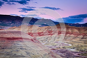 Pink sunet over the painted hill section of John day natioanl monument