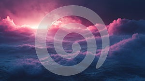 Pink Sunset Cloudscape Over a Mountain Range