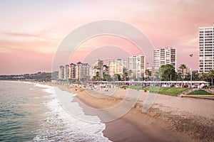 Pink sunset at El Sol Beach - Vina del Mar, Chile