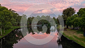 A pink Sunset over the river torrens in Adelaide South Australian on January 25th 2021