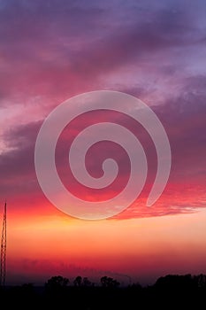 Pink sunset, vertical photo