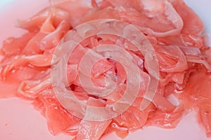 Pink sushi gari on plate