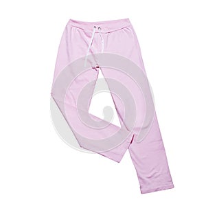 Pink sweatpants mock up close up on white background