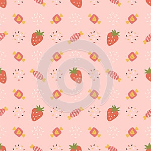 Pink sweet candies pattern. Confetti, strawberry, candy seamless background. Sweet baby girl print, textile, fabric