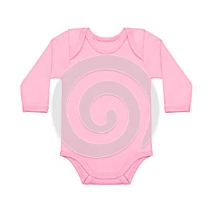 Pink sweet lilac baby girl shirt bodysuit with long sleeve  on a white background. Mock up for design and