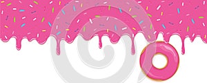 Pink sweet melting icing with colorful sprinkles and pink donut