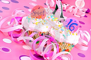 Pink Sweet Sixteen Party Cupcakes