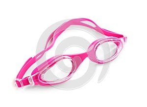 Pink swim goggles isolated. Beach object