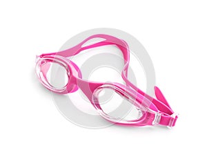 Pink swim goggles isolated. Beach object