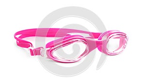 Pink swim goggles isolated on white. Beach object