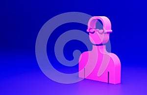 Pink Swimmer athlete icon isolated on blue background. Minimalism concept. 3D render illustration