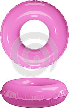 pink swimming ring. isolated 3d inflatable ring top and side view realistic illustration