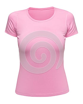 Pink T-shirt mockup women isolated on white. Front view