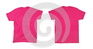 Pink t-shirts blank white background, smooth and wrinkled