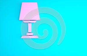 Pink Table lamp icon isolated on blue background. Desk lamp. Minimalism concept. 3d illustration 3D render