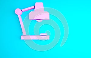 Pink Table lamp icon isolated on blue background. Desk lamp. Minimalism concept. 3d illustration 3D render