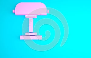 Pink Table lamp icon isolated on blue background. Desk lamp. Minimalism concept. 3d illustration 3D render