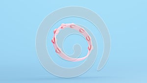 Pink Tambourine Musical Instrument Percussion Zils Frame Jingles Kitsch Blue Background