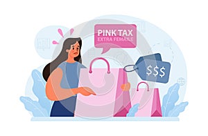 Pink tax concept. Gender based price discrimination. Higher price photo