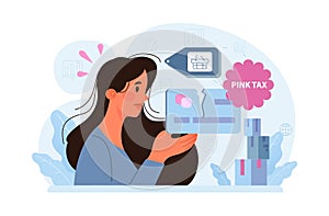 Pink tax concept. Gender based price discrimination. Higher price photo