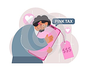 Pink tax concept. Gender based price discrimination. Higher price photo